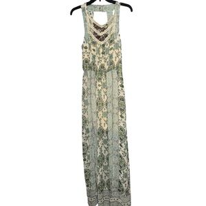 FREE PEOPLE Lace Sleeveless Maxi Dress‎ Slits Keyhole Back Boho Flowy Floral 4